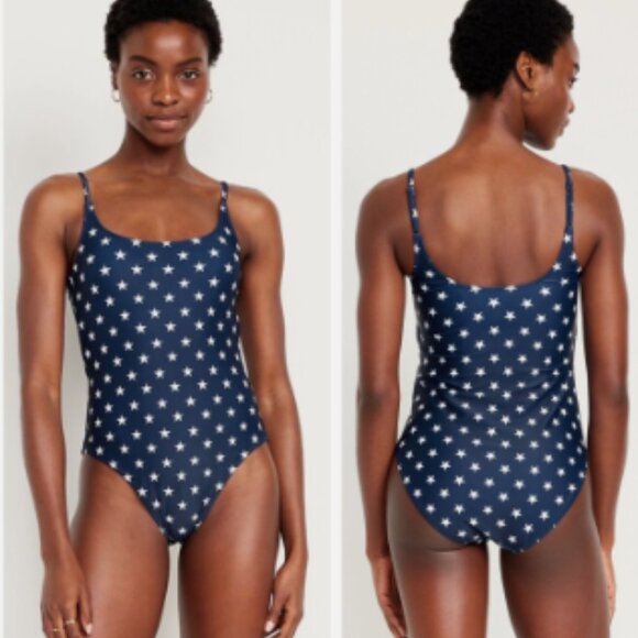 Old Navy NWT 3X One Piece Swimsuit Navy Blue White Star  Scoopneck Patriotic - Picture 1 of 9